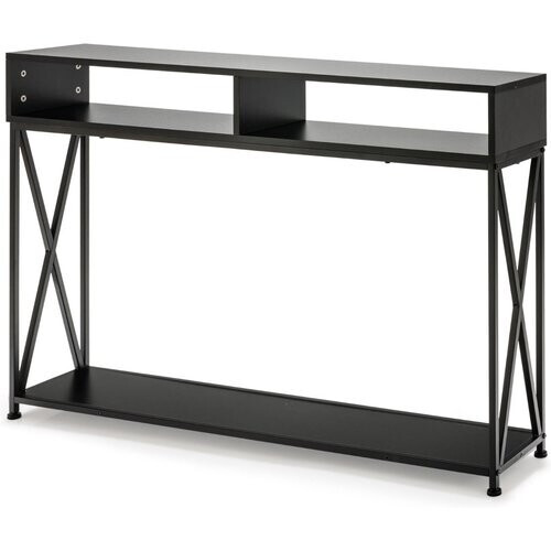 Tweedekans Coast Console Tafel - 2 Opbergvakken 1 Open Plank - 120 x 23 x 79 cm - Zwart - Staal+Hout Tweedehands