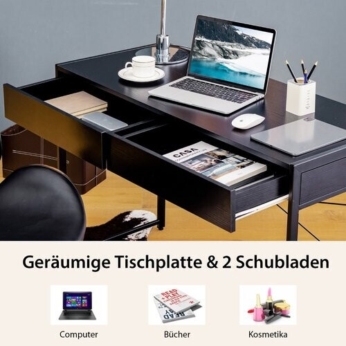 Tweedekans Coast Desk Computertabel Office Tabel PC Tabel Werktabel met 2 laden zwart Tweedehands