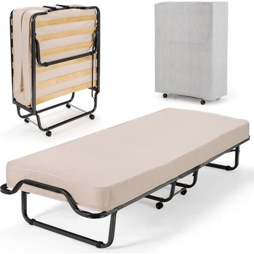 Tweedekans Coast draagbaar gastbed op rollen met traagschuimmatras 80 x 190 x 33 cm licht beige Tweedehands