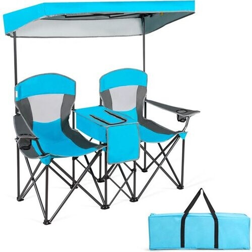 Tweedekans Coast Dubbele Campingstoel- met Afneembare Luifel en Middentafel - inclusief Draagtas - 166,5 x 71 x 151 cm - Blauw Tweedehands