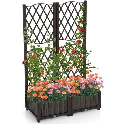 Tweedekans Coast Dubbele Plantenbak - PE - Drainage - Klimrek - Vrijstaand - 80x40x122 cm - Bruin Tweedehands