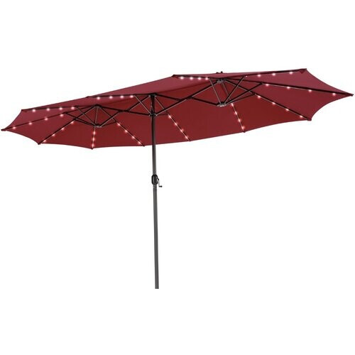 Tweedekans Coast Dubbele Terrasparasol - 48 LED-verlichting op zonne-energie - handslinger - wijnrood 470 x 280 cm Tweedehands