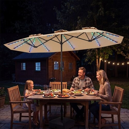 Tweedekans Coast Dubbele tuinparasol - rechthoekig met ledverlichting - 400 x 210 cm - beige Tweedehands