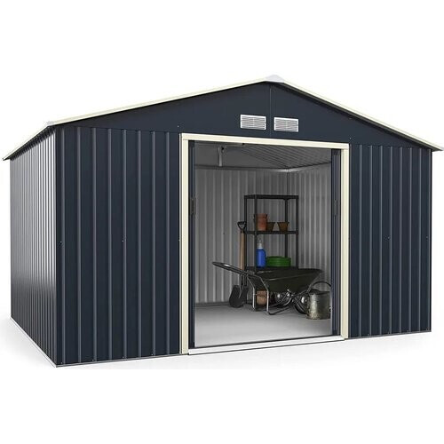 Tweedekans Coast Equipment House Metal met 4 luchtsleuven en schuifdeur Device Shededbaar 340x255x210cm, - + Extension Kit Tweedehands