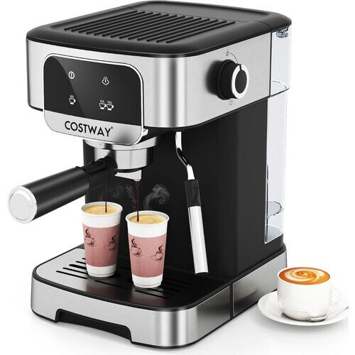 Tweedekans Coast Espressomachine 20 Bar 1200W - Stoom-melkopschuimer - 1,8L Waterreservoir - Touchscreen - Zwart/Zilver - 26x21x28cm Tweedehands