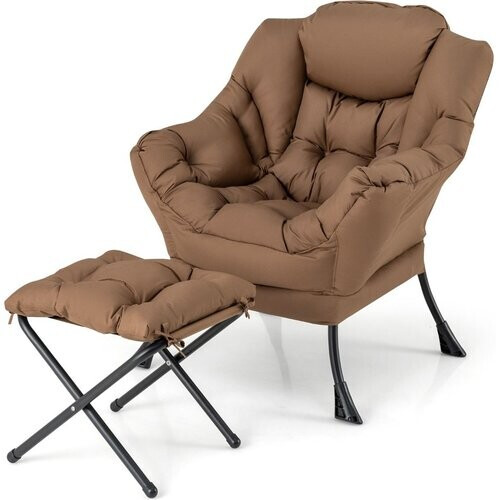 Tweedekans coast Fauteuil met Kruk – Relaxstoel met Armleuningen & Voetensteun – Loungestoel Televisiestoel Oorstoel – Bruin – 75x81x94,5 cm | Kruk 42x42x48 cm Tweedehands
