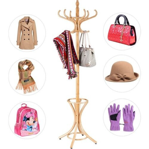 Tweedekans Coast Garderobe Stand Kleding Rack Jacket Stands met Parapluhouder 12 Kledinghaak Natuur Tweedehands