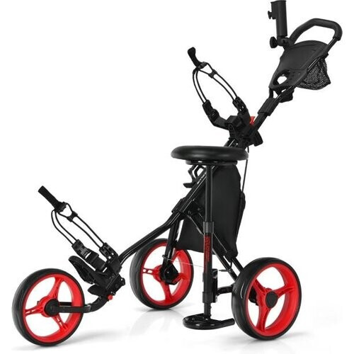 Tweedekans Coast Golftrolley - 3 Wielen -130 x 75 x 98,5 - Zwart met Rode Wielen Tweedehands