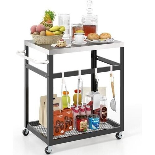 Tweedekans Coast Grillkar Met 2 Niveaus - Buitenkar Met Wielen - RVS - Zwart/Zilver Tweedehands