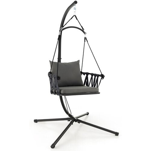 Tweedekans Coast Hangstoel met Standaard - Geweven Rugleuning - Inclusief Zit- en Rugkussens - Grijs Tweedehands