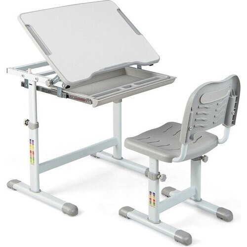 Tweedekans Coast Hoogte -Aanvullende kinderbureau Set met kantelbare tafelblad en lade grijs Tweedehands