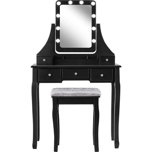 Tweedekans Coast houten barmhartigheid met rechthoekige spiegel en gewatteerde ontlasting 80 x 40 x 135,5 cm zwart Tweedehands