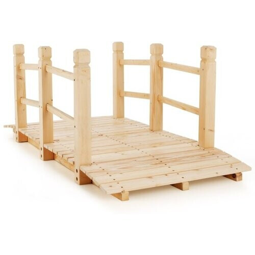 Tweedekans Coast Houten Brug Vijverbrug Tuinbrug Houten Loopbrug met Leuning 150cm Natuurlijk Tweedehands