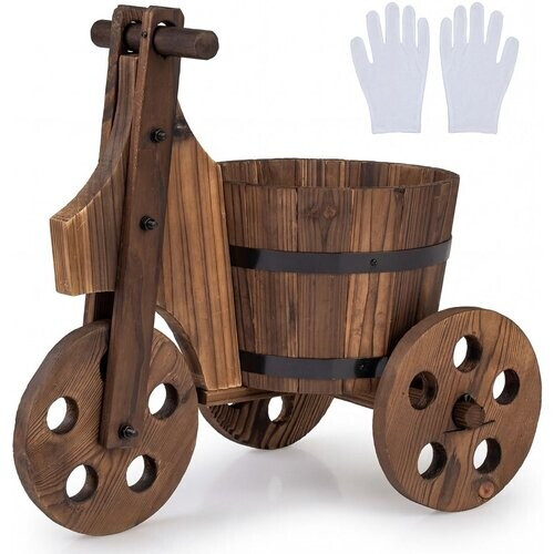 Tweedekans Coast Houten driewielige plantenbak - tonvormig - met afwateringsgat - bruin 47 x 32 x 43,5 cm Tweedehands