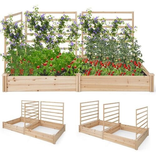 Tweedekans Coast Houten Plantenbak met 3 Klimrekken - Verhoogd Tuinbed - Open Bodem - Natuurlijk Dennenhout - 222 x 114 x 110 cm Tweedehands
