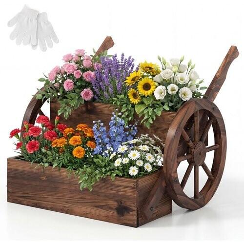 Tweedekans Coast Houten Plantenbak op Wieltjes - Verhoogde plantenbak met 2 niveaus - Gekoold bruin - 64 x 54 x 50 cm Tweedehands