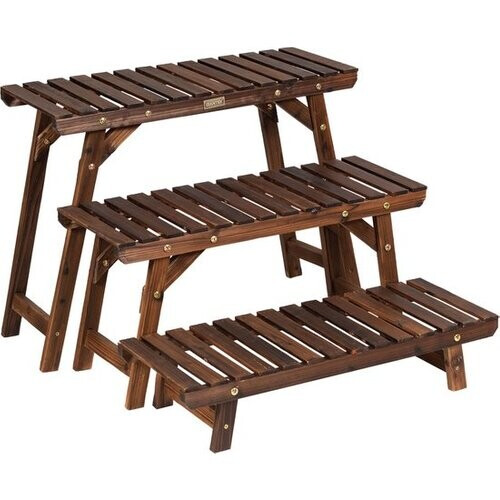 Tweedekans Coast Houten Plantenrek 3 Laags Bloemenrek - Bruin Tweedehands