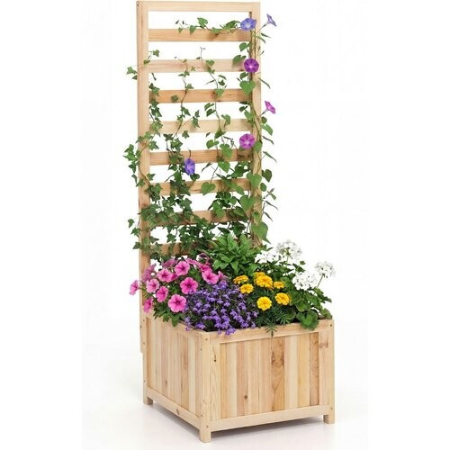 Tweedekans Coast Houten Verhoogde Plantenbak met Klimrek - met afwateringsgaten - verstelbare panelen - naturel - 123 cm Tweedehands