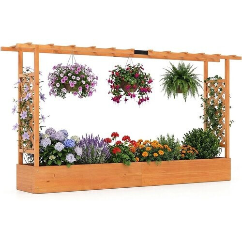 Tweedekans Coast Houten Verhoogde Plantenbak met Pergola - Oranje - 220 x 35 x 114 cm Tweedehands