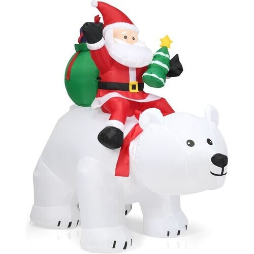 Tweedekans Coast Kerstversiering Opblaasbare IJsbeer & Kerstman te paard MET LED's - 200cm Tweedehands