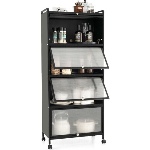 Tweedekans Coast Keukenkast - Met Wieltjes - 60 x 32 x 154 cm - Zwart Tweedehands