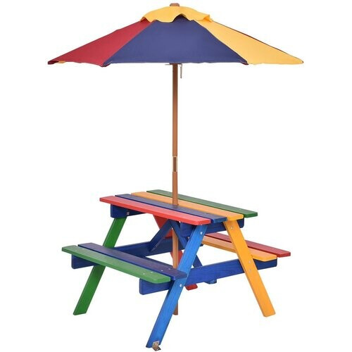 Tweedekans Coast Kinder Picknicktafel set - Hout - Met Verwijderbare Opvouwbare Paraplu - 79 x 71 x 52,5 cm Tweedehands