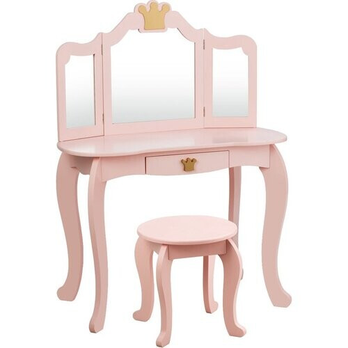 Tweedekans Coast Kinderkaptafel met Krukje - Spiegeltafel - 80x42x105cm - Roze Tweedehands