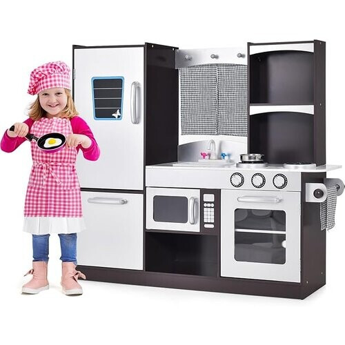 Tweedekans Coast kinderkeuken gemaakt van houten kinderen speel keuken met koelkast en veel opbergruimte 97 x 30 x 95 cm bruin Tweedehands