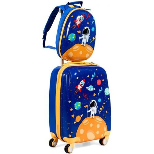 Tweedekans Coast Kinderkofferset 2-delig Kindertrolley + Rugzak Astronaut Blauw Tweedehands
