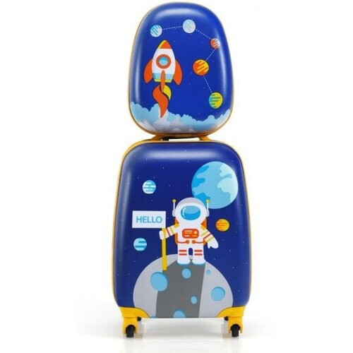 Tweedekans Coast Kinderkofferset 2-delig Kindertrolley + Rugzak Astronaut Donkerblauw Tweedehands