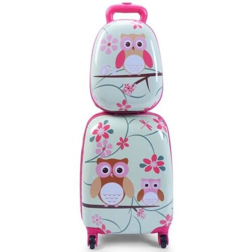 Tweedekans Coast Kinderkofferset 2-delig Kindertrolley + Rugzak Bloemen Blauw + Roze Tweedehands