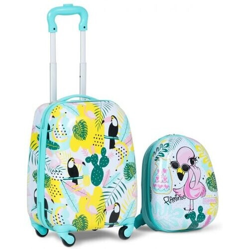 Tweedekans Coast Kinderkofferset 2-delig Kindertrolley + Rugzak Flamingo Blauw Tweedehands