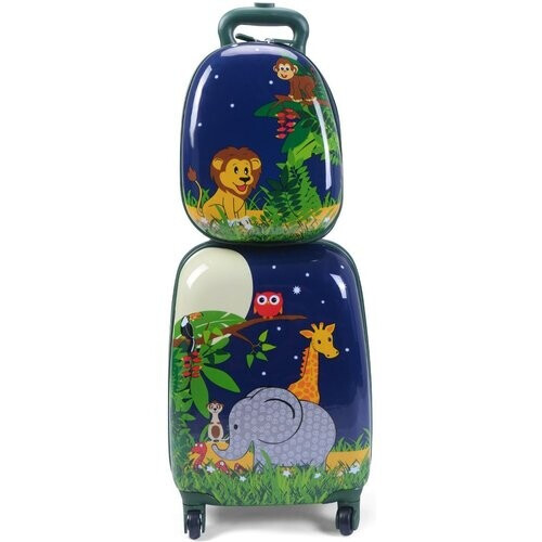 Tweedekans Coast Kinderkofferset 2-delig Kindertrolley + Rugzak Jungle Blauw Tweedehands