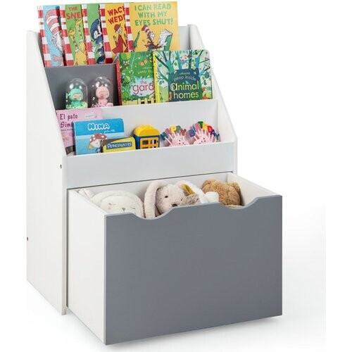 Tweedekans Coast kinderplank met 3 planken en rollende speelgoeddoos kinderen boekenkast grijs + wit Tweedehands