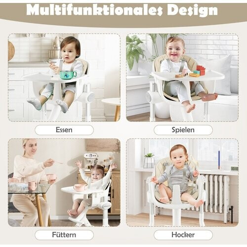 Tweedekans Coast - Kinderstoel Converteerbaar 4-in-1 - 5 Posities, Verstelbaar Dienblad, 6-36 Maanden - 62 x 72 x 87 cm - Aluminium/PP - Beige/Wit Tweedehands