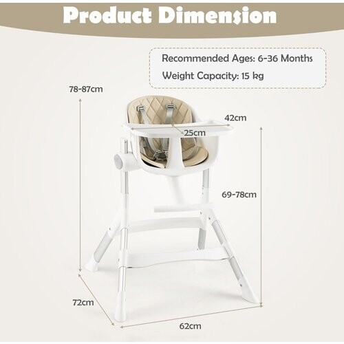 Tweedekans Coast Kinderstoel Converteerbaar 4-in-1 - 5 Posities, Verstelbaar Dienblad, 6-36 Maanden - 62 x 72 x 87 cm - Aluminium/PP - Beige/Wit Tweedehands
