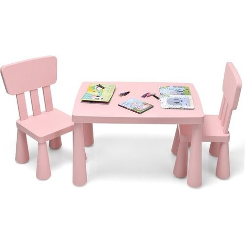 Tweedekans Coast - Kindertafel en 2 Stoelen Set - Multifunctioneel, Ergonomisch, Ronde Randen, 50 kg Belastbaar - Tafel 76,5 x 54,5 x 49,5 cm - PP - Roze Tweedehands