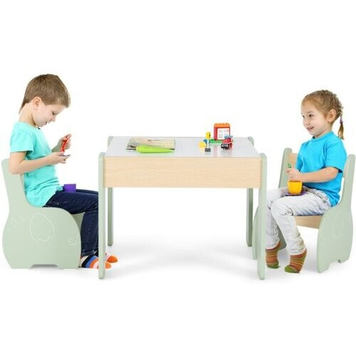Tweedekans Coast kindertafel met stoel - 3-delig - 2 stoelen - afneembaar bord - 63,5 x 61,5 x 48cm - groen Tweedehands