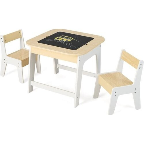 Tweedekans Coast Kindertafelset – Dubbelzijdig Tafelblad & Opbergruimte – 60 x 60 x 49 cm – Wit/Naturel Tweedehands