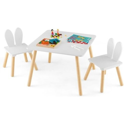 Tweedekans Coast Kindertafelset – Incl. 2 Stoelen – 62 x 62 x 43 cm – Wit Tweedehands