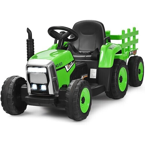 Tweedekans Coast Kindertractor met Aanhanger - 3 Versnellingen 12V - Groen Tweedehands