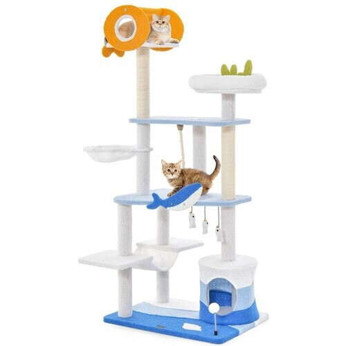 Tweedekans coast Krabpaal Katten - Blauw - 69 x 49 x 168 cm - Sisal, Fleece & Houten Platform | Hangend Speelgoed & Zitstokken Tweedehands