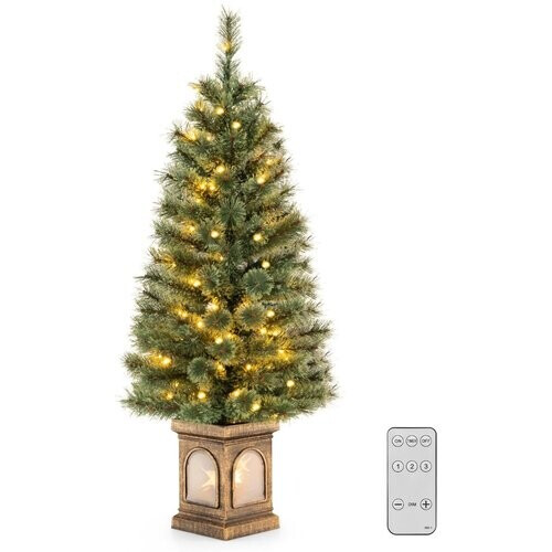Tweedekans Coast Kunstkerstboom 120 cm Groen/Goud – 116 Takken – 100 LED Verlichting – Cement Gevulde Basis – Afstandsbediening Tweedehands