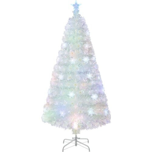 Tweedekans Coast Kunstkerstboom - 120 cm - Wit - met Glasvezel, Iriserende Bladeren en Veelkleurige LED Sneeuwvlokverlichting Tweedehands