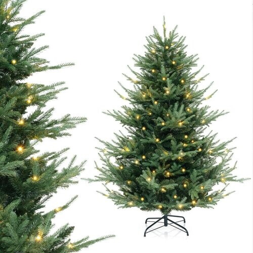 Tweedekans Coast Kunstkerstboom 135 cm – Groen – Scharnierend – Voorverlicht met Warm Witte LED’s – Met Metalen Standaard Tweedehands
