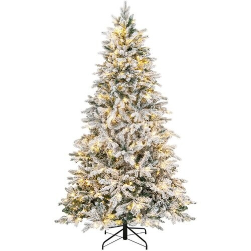 Tweedekans Coast kunstkerstboom 210 cm – geflockt winterdesign – 1684 takpunten – 300 warmwitte ledlampjes – scharnierend – wit/groen Tweedehands