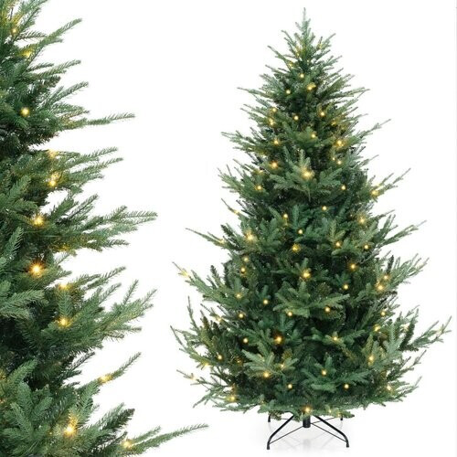 Tweedekans Coast Kunstkerstboom 210 cm – Voorverlicht met Warm Witte LED’s – Scharnierend – Groen – Ø124 cm Tweedehands
