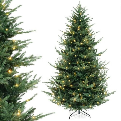 Tweedekans Coast Kunstkerstboom 240 cm Groen – Scharnierend – Voorverlicht met 450 Warm Witte LED’s – Vol & Realistisch – Met Metalen Standaard Tweedehands