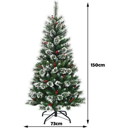Tweedekans Coast Kunstkerstboom met Sneeuwvlokken Rode Bessen en Dennenappels - Groen - 150cm Tweedehands