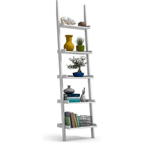 Tweedekans Coast Ladderrek - 5 Planken - MDF Platen - 57 x 33 x 191 cm - Zwart & Wit Tweedehands